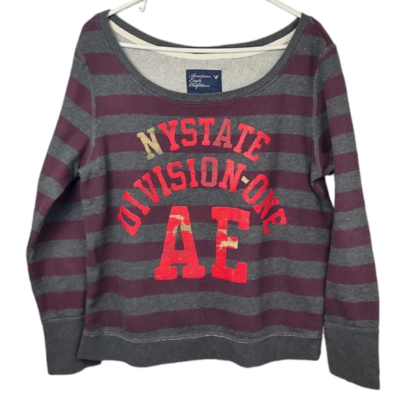 American Eagle Sweatshirt XL Distressed New York State Division One Boxy Striped - Picture 9 of 9